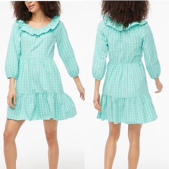 *NEW* J.Crew Factory Seersucker Ruffle Neck Mini Dress - Picture 1 of 14